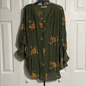 PRETTY figueroa & flower NWT tunic top floral Button down shirt blouse size 1X